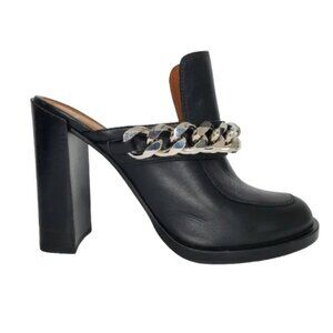 Givenchy Chain Link Leather Block Heel Clogs Mules